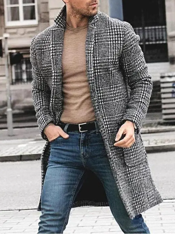 Houndstooth  Woolen Men Winter Coat