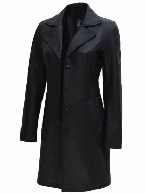 Jackson Petite Women Black Leather Long Coat