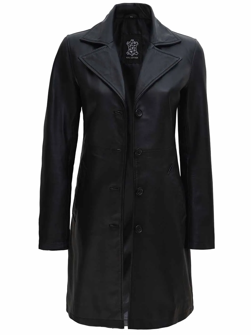 Jackson Petite Women Black Leather Long Coat