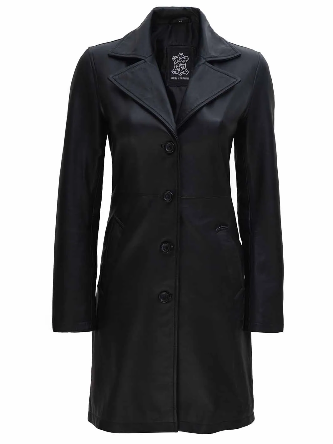 Jackson Petite Women Black Leather Long Coat