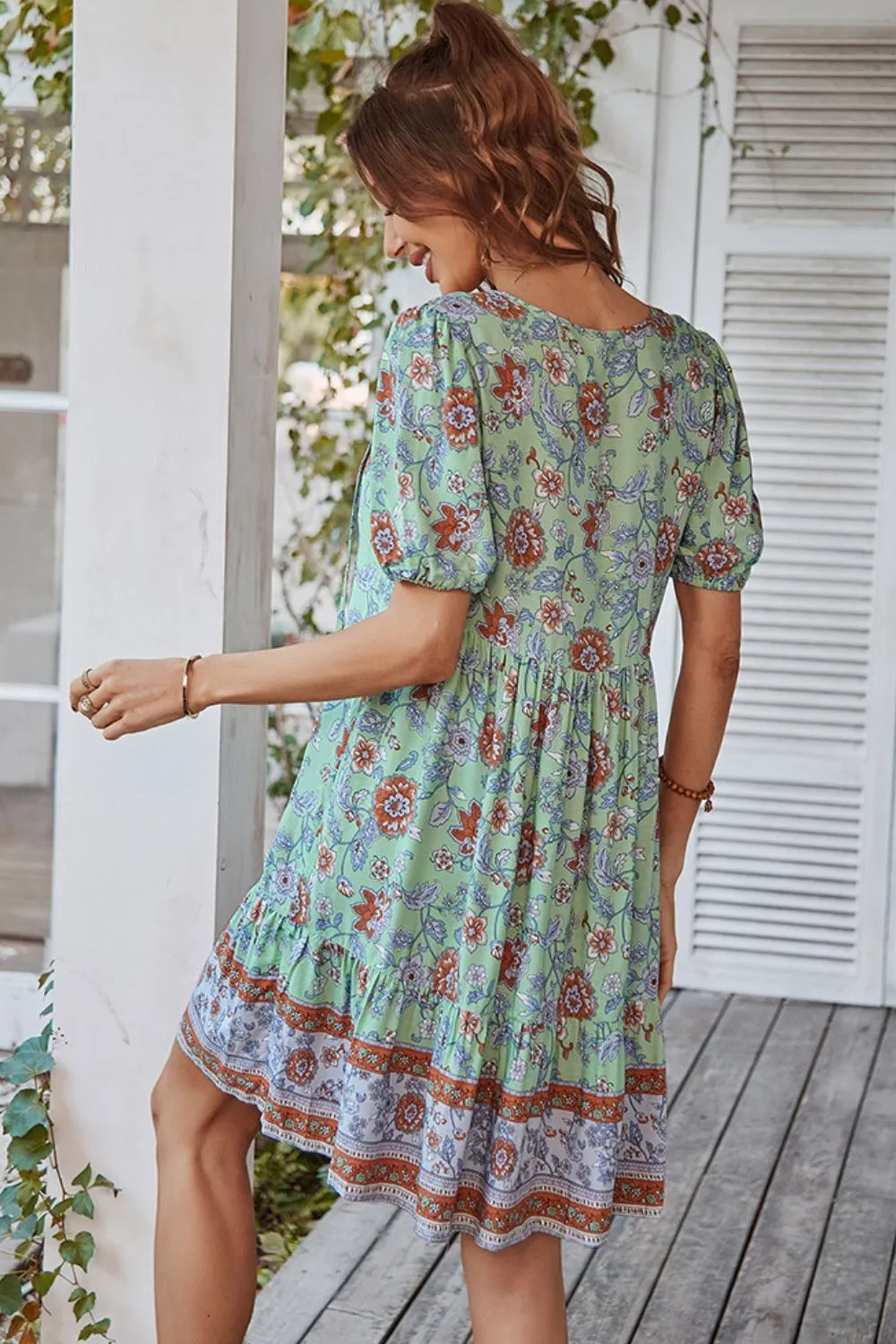 JANE Tie Neck Short Sleeve Mini Dress