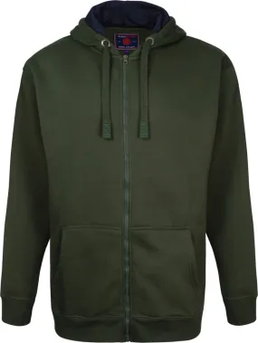 Kam Contrast Hood Lining Zip Through Hoodie - Olive