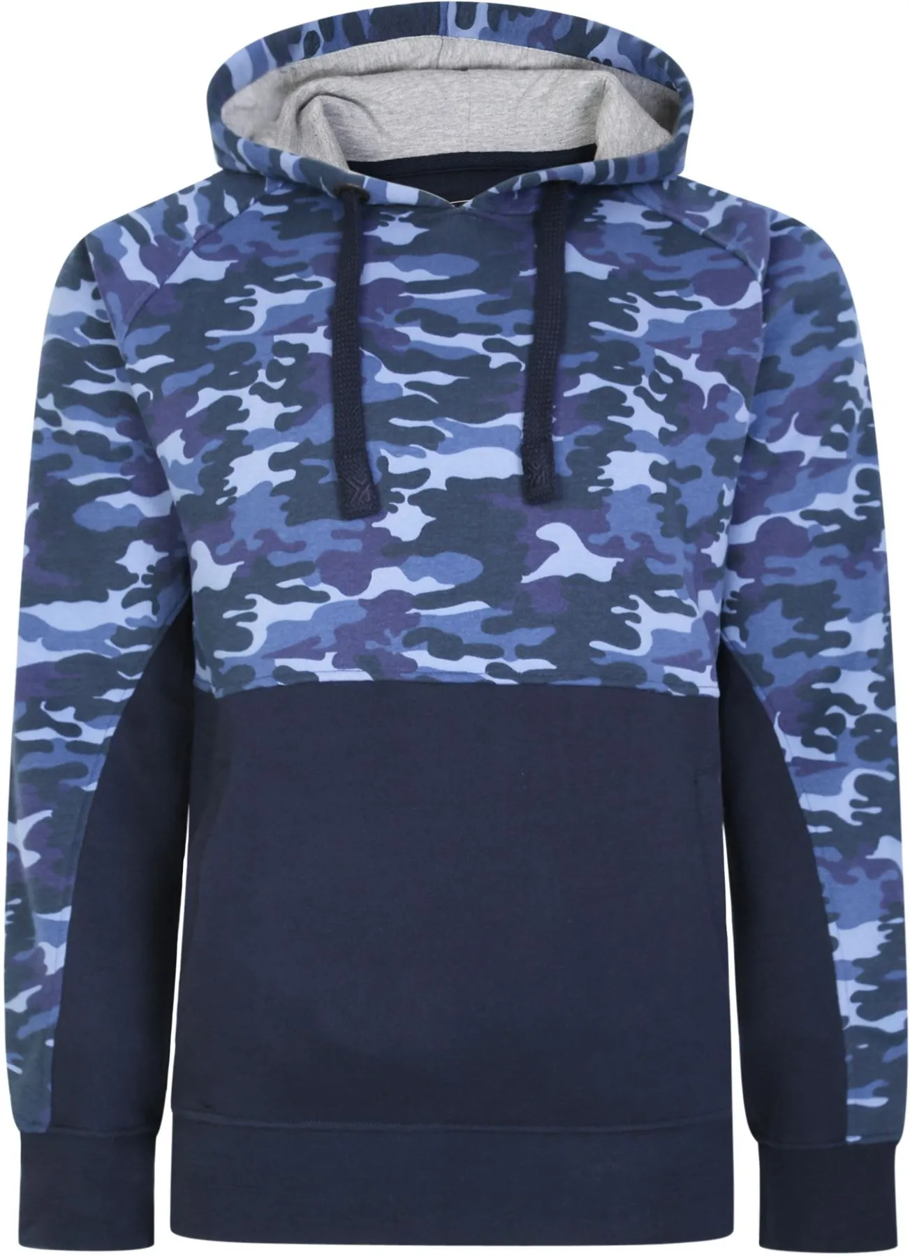 Kam Over The Head Cut & Sew Camo Panel Hoody - Navy