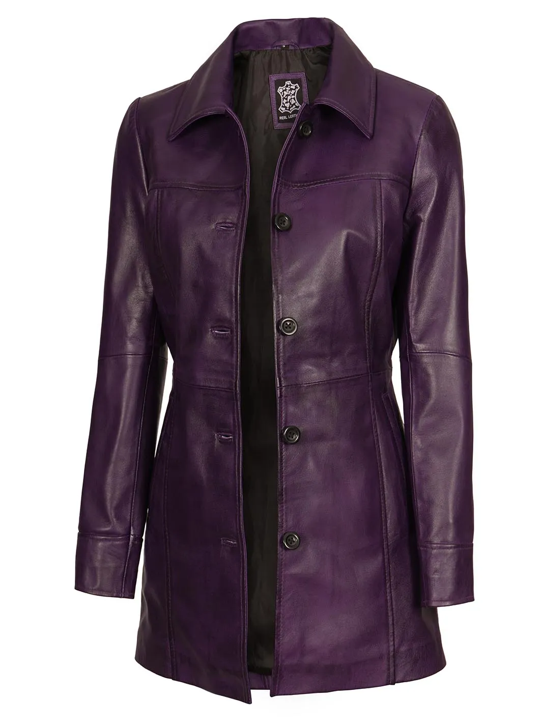 Kandis Women's Leather Purple 3/4 Length Car Coat