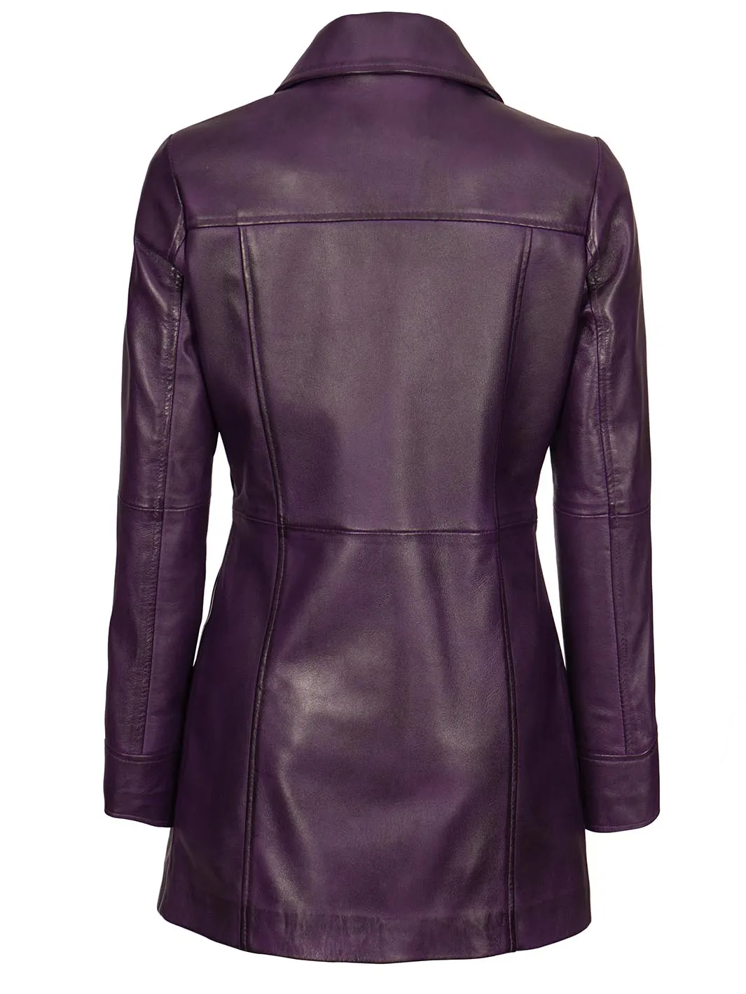 Kandis Women's Leather Purple 3/4 Length Car Coat