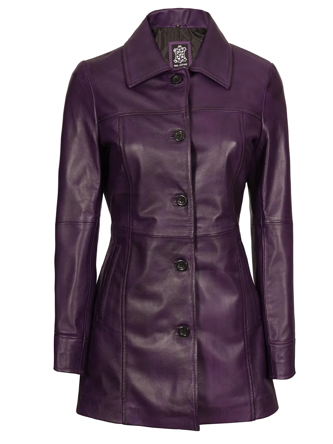 Kandis Women's Leather Purple 3/4 Length Car Coat