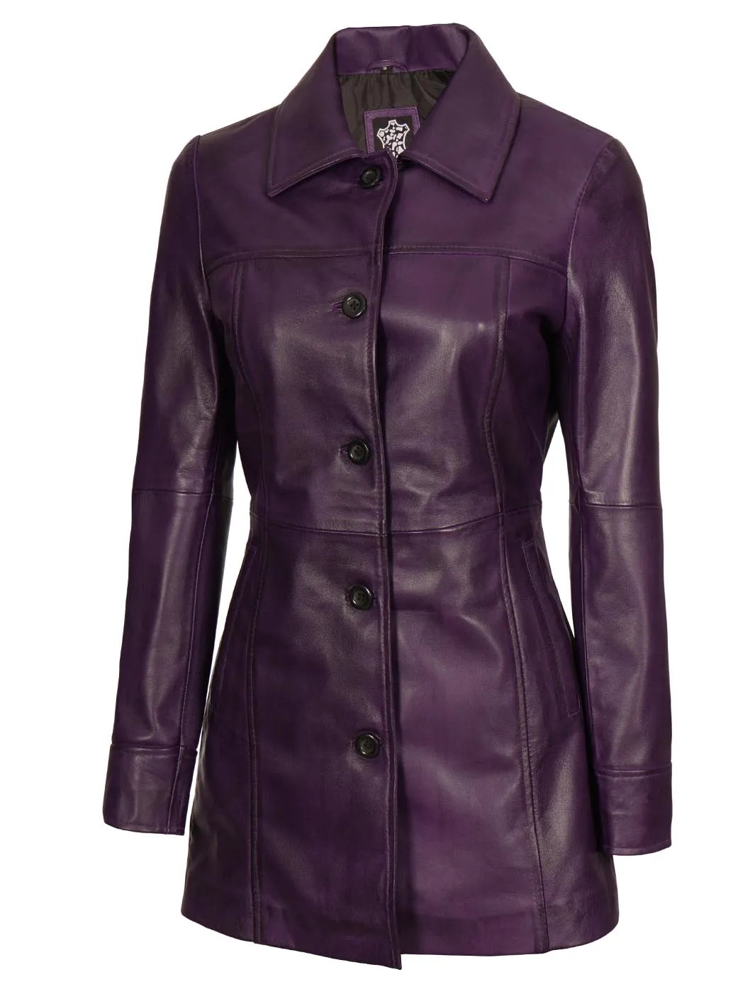 Kandis Women's Leather Purple 3/4 Length Car Coat