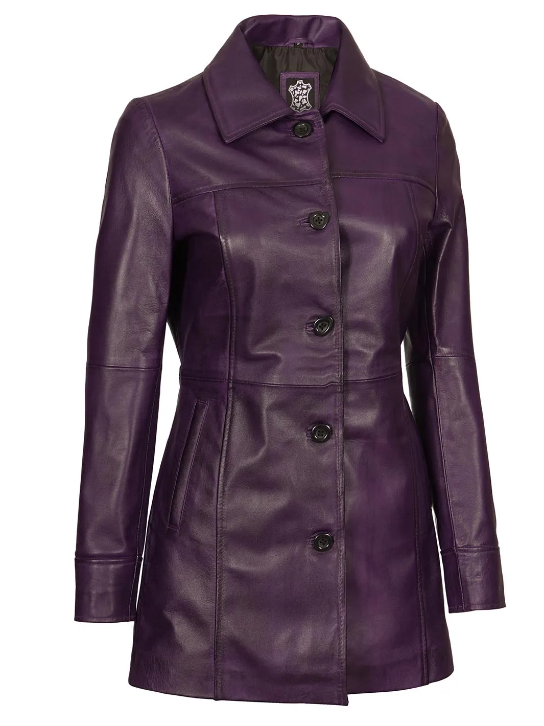 Kandis Women's Leather Purple 3/4 Length Car Coat