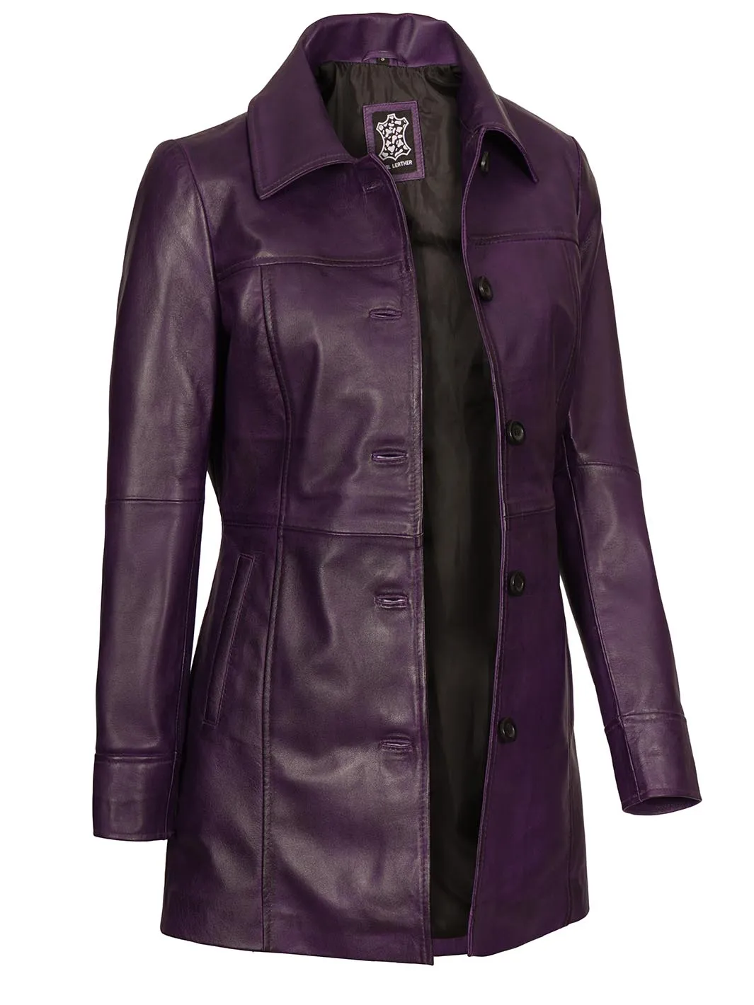 Kandis Women's Leather Purple 3/4 Length Car Coat