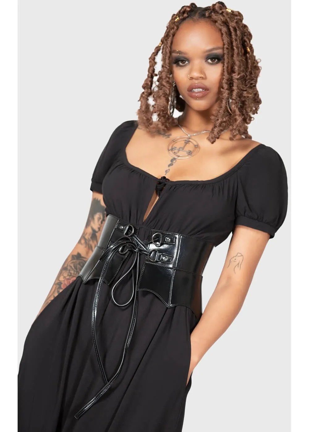 Killstar Wetland Bat Peplum Corset Black