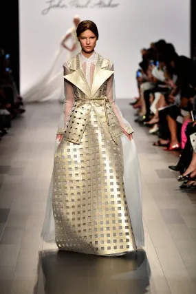 Laser-Cut Metallic Jacquard and Organza Jacket and Skirt