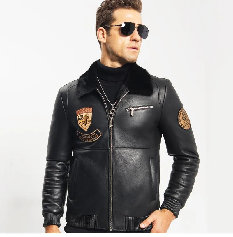 Men's Black Shearling leather Coat | Commando Style Jacket