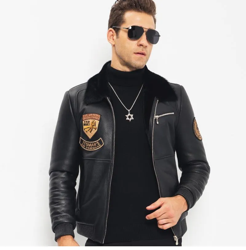 Men's Black Shearling leather Coat | Commando Style Jacket