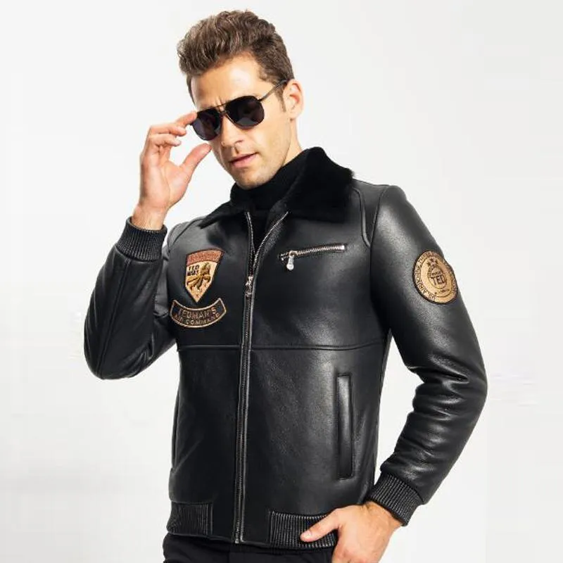 Men's Black Shearling leather Coat | Commando Style Jacket