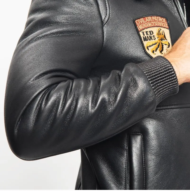 Men's Black Shearling leather Coat | Commando Style Jacket