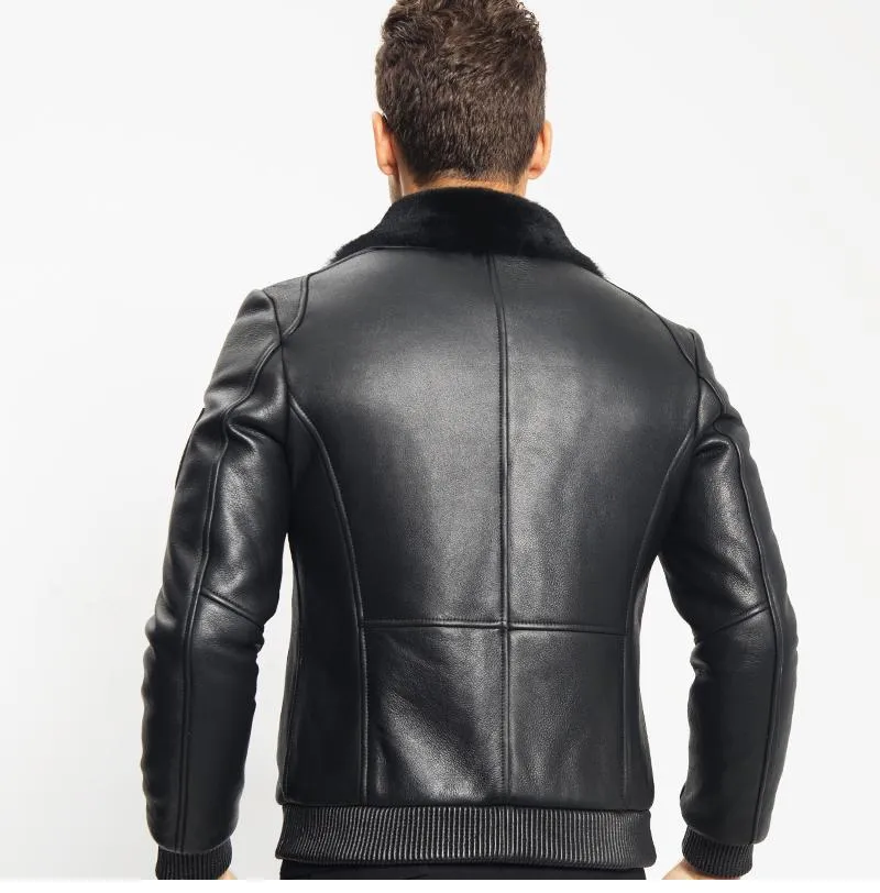 Men's Black Shearling leather Coat | Commando Style Jacket