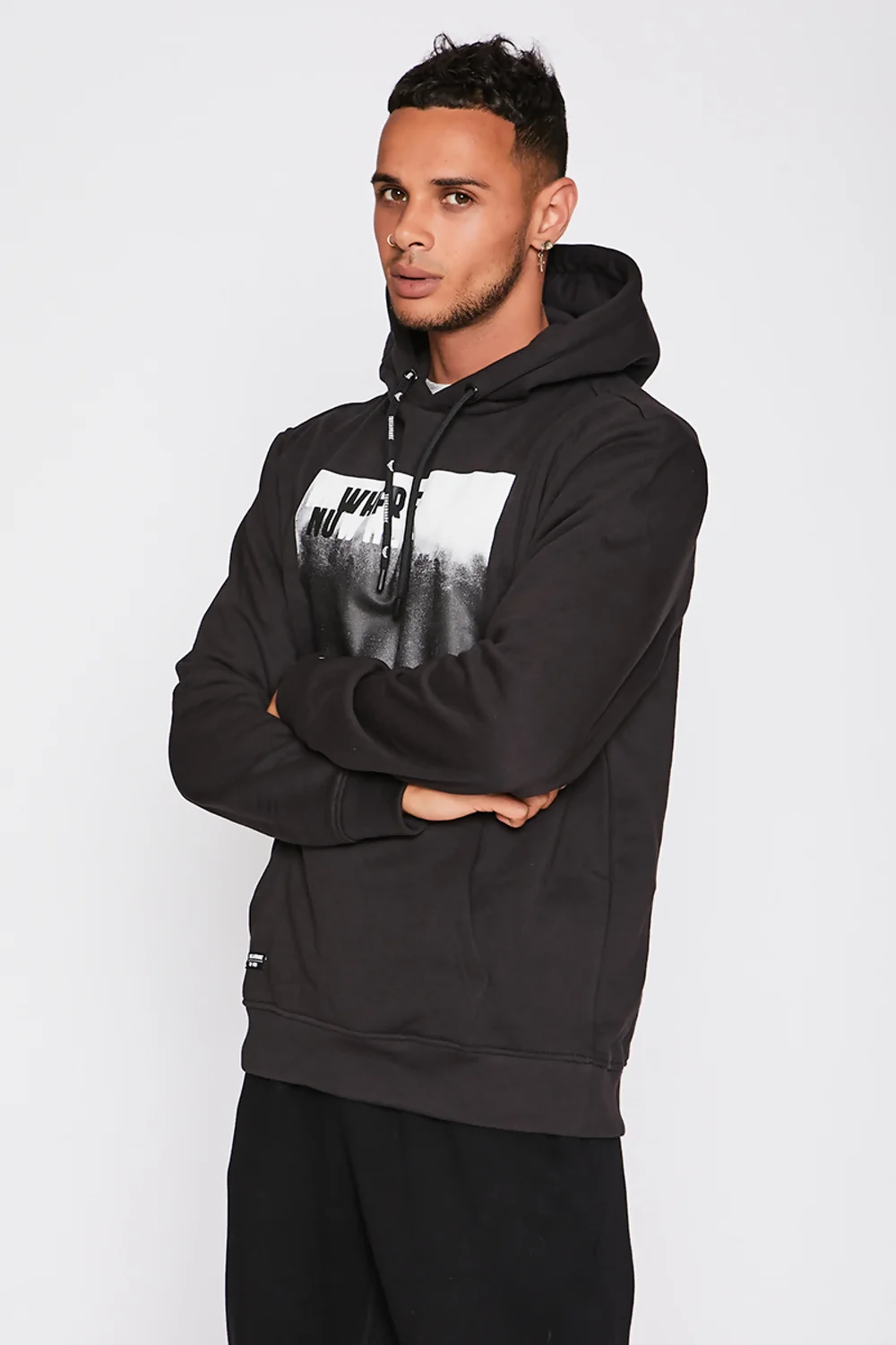 Mens Black Graphic Print Hoody 