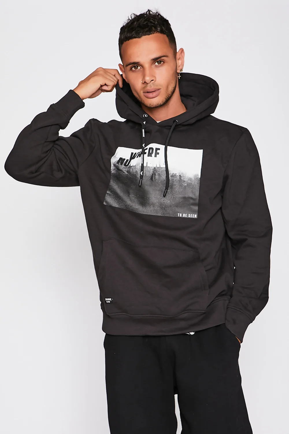 Mens Black Graphic Print Hoody 