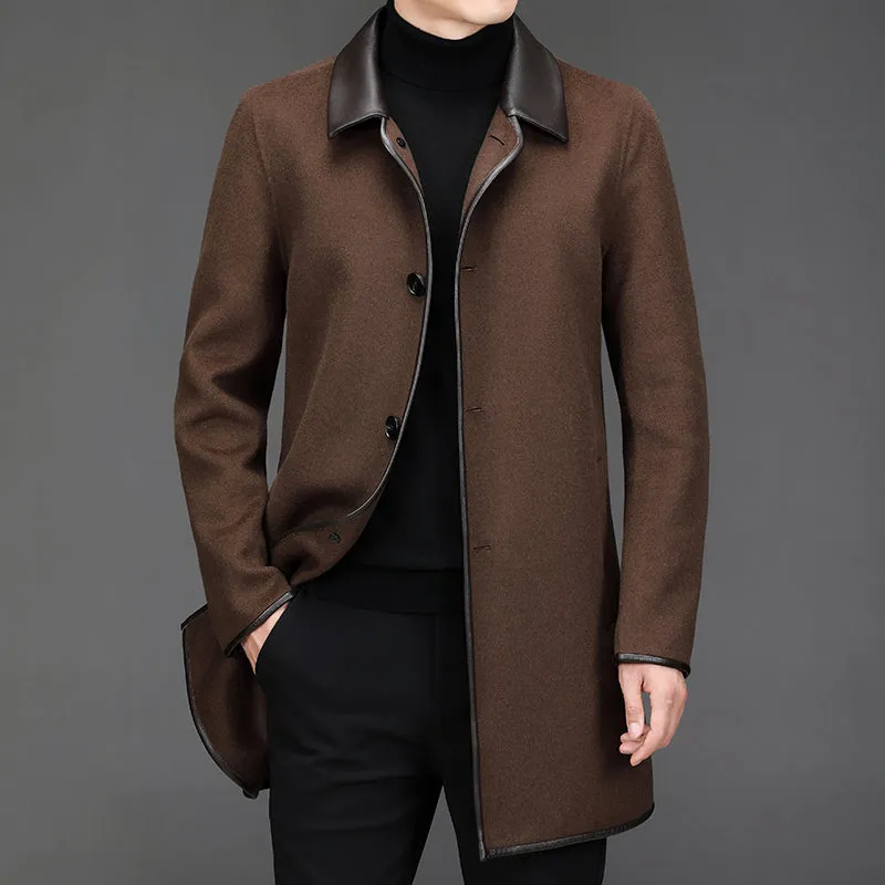 Men's Mid Length Lapel Woolen Cashmere Coat