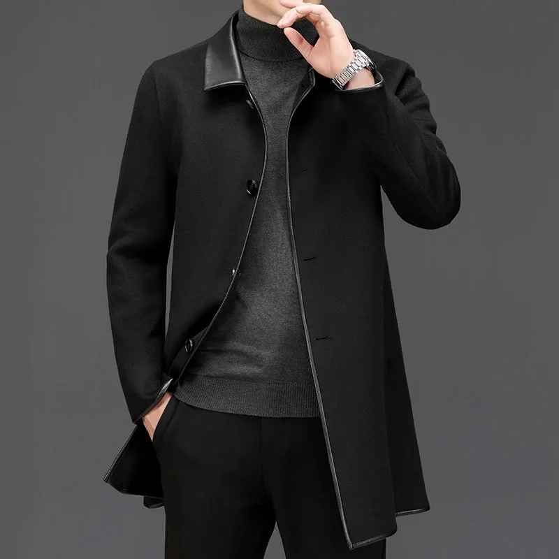 Men's Mid Length Lapel Woolen Cashmere Coat