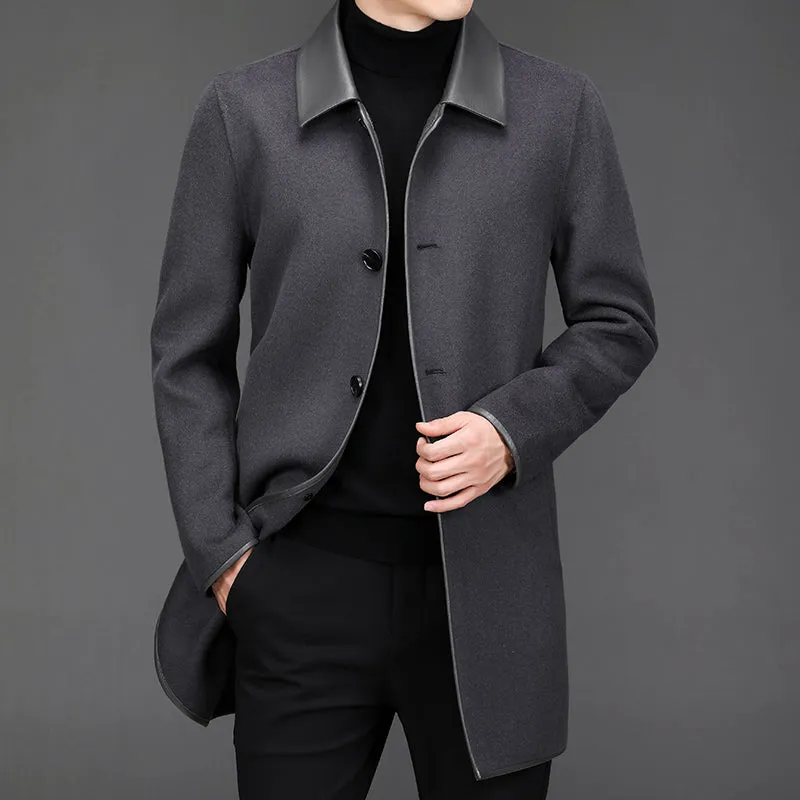 Men's Mid Length Lapel Woolen Cashmere Coat