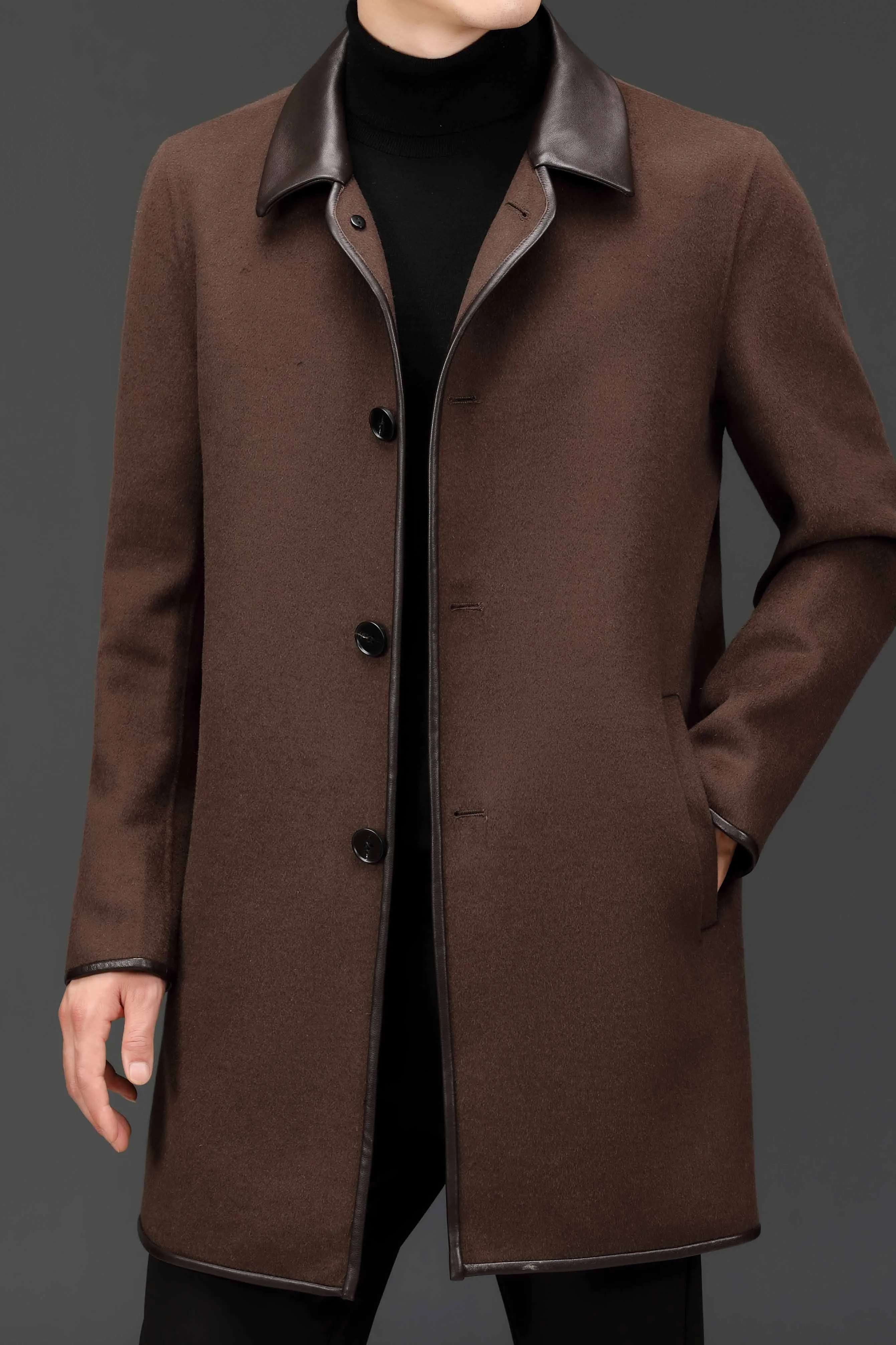 Men's Mid Length Lapel Woolen Cashmere Coat