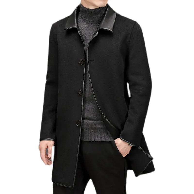 Men's Mid Length Lapel Woolen Cashmere Coat