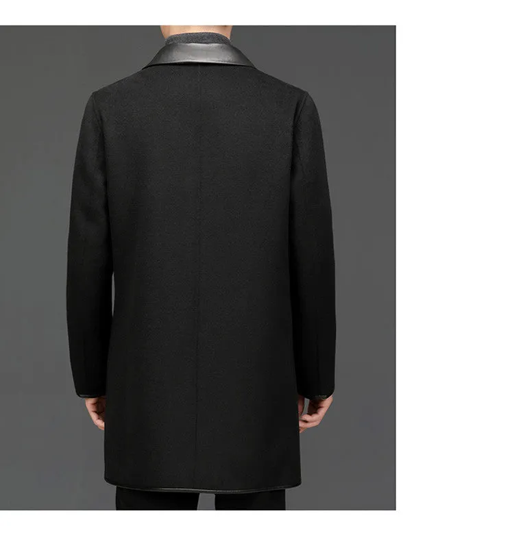 Men's Mid Length Lapel Woolen Cashmere Coat