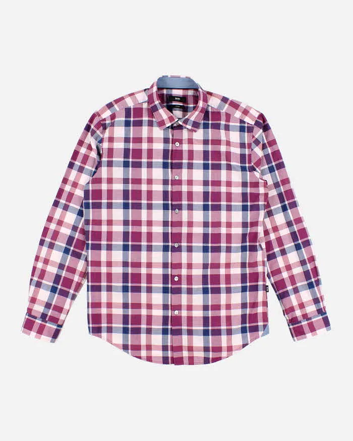 Men's Purple Boss Checked Button Up Shirt - L