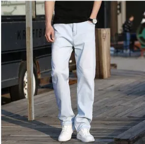 Men's Summer Leisure Light Blue Thin Denim Straight Leg Jeans Pants