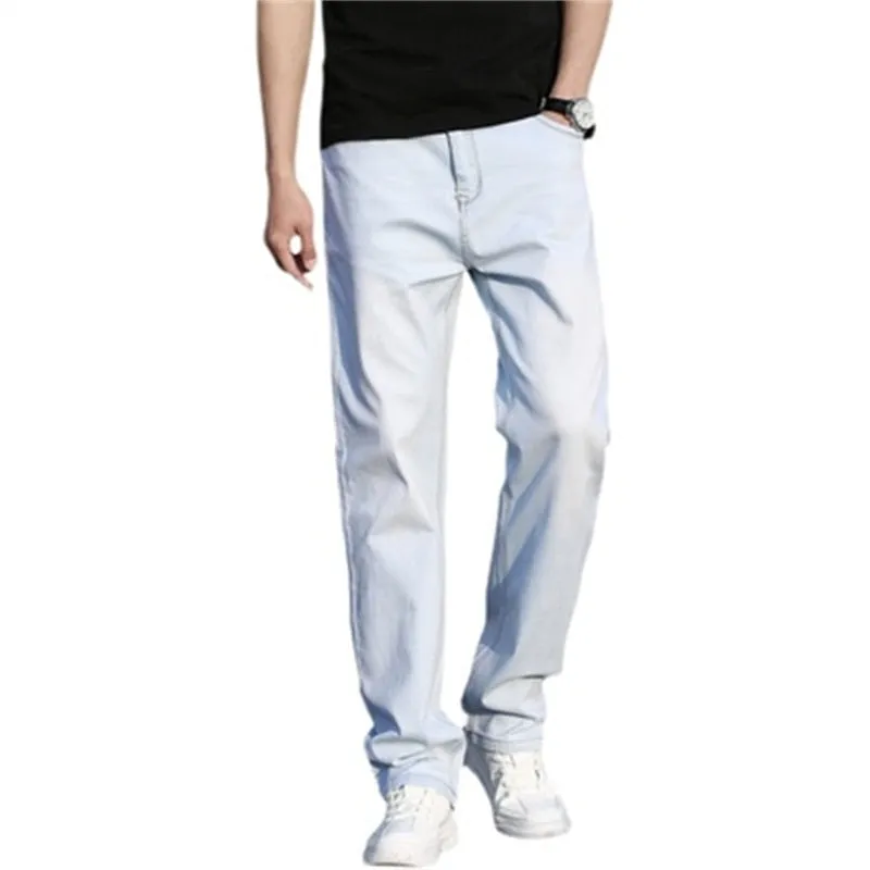 Men's Summer Leisure Light Blue Thin Denim Straight Leg Jeans Pants