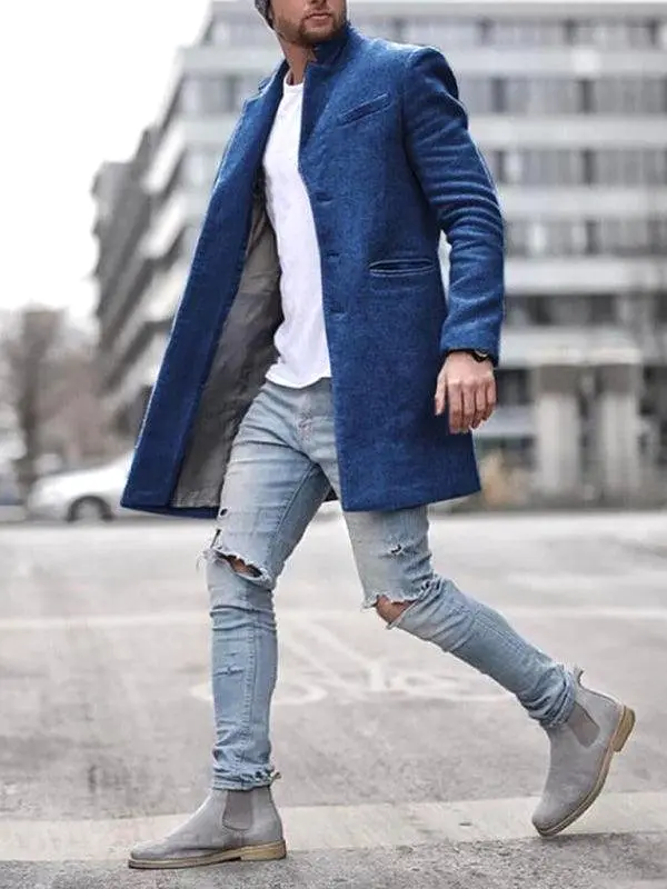 Mid-Length Men Winter Woolen Coat