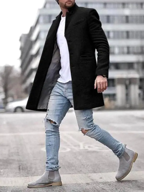 Mid-Length Men Winter Woolen Coat