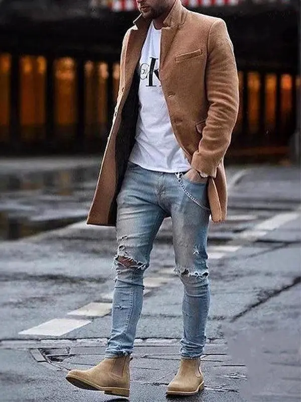 Mid-Length Men Winter Woolen Coat