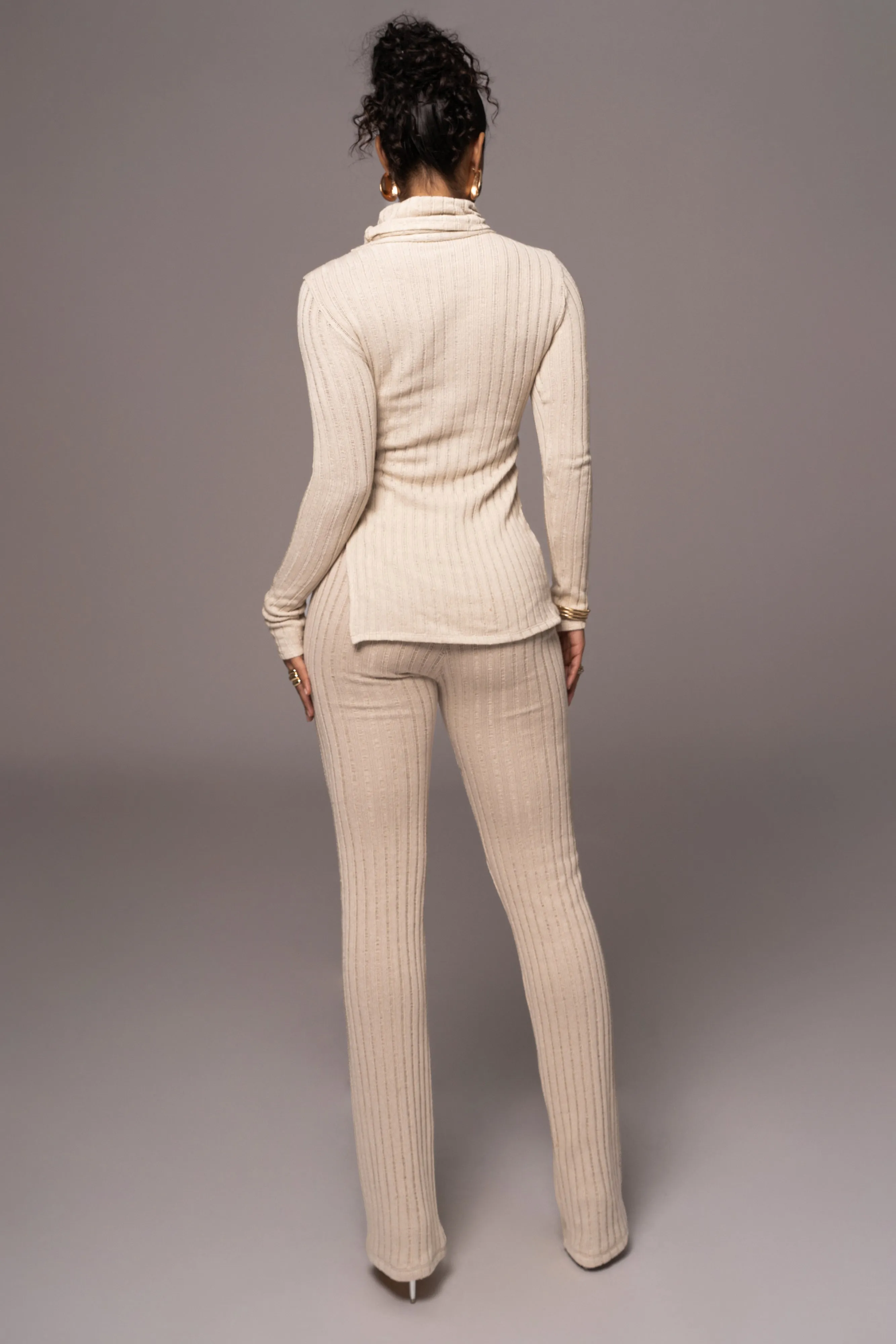 Natural One Call Away Ribbed Turtleneck Top