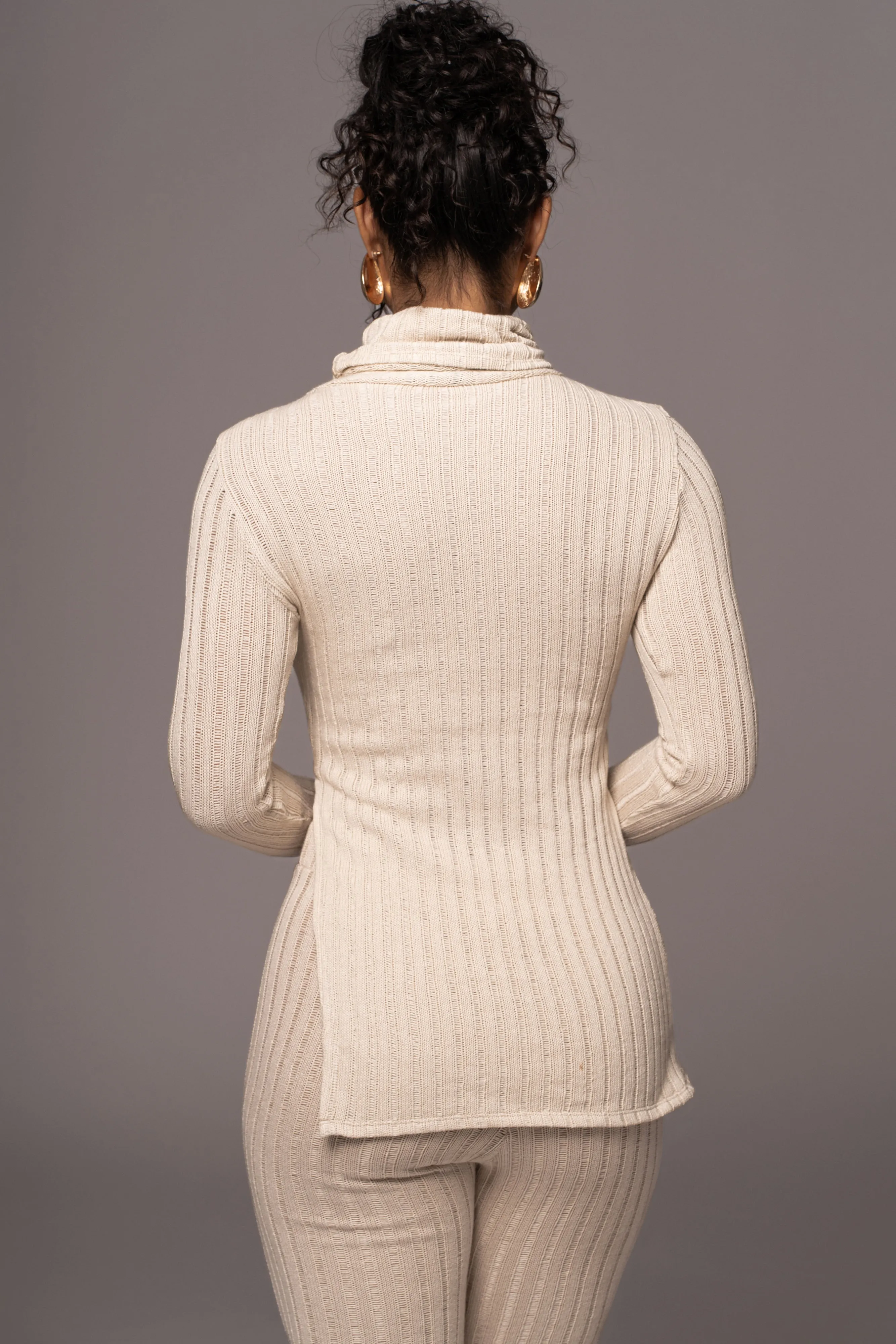 Natural One Call Away Ribbed Turtleneck Top