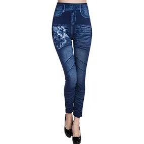 New Woman Leggings Jeans Print Denim Ankle-Length Polyester Jeans Jeggings Mid Waist Workout Women Leggings