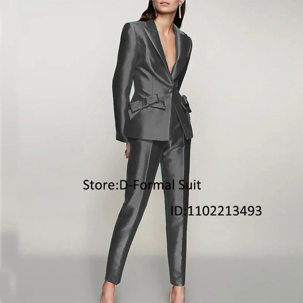 New Women's Two-Piece Suit Ladies Single Button Slim With Bow Party TuxedoTemperament High Street Luxury Women Blazer Suits