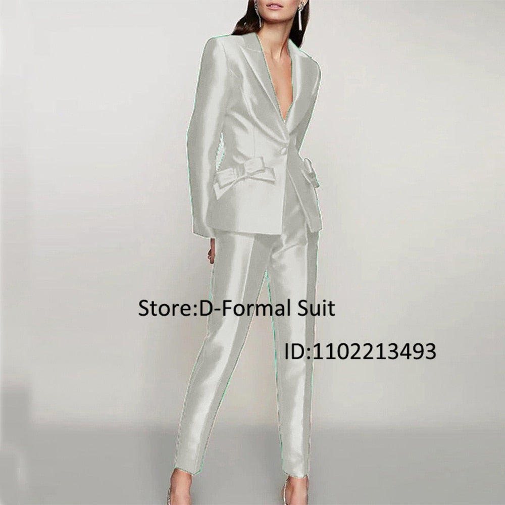 New Women's Two-Piece Suit Ladies Single Button Slim With Bow Party TuxedoTemperament High Street Luxury Women Blazer Suits