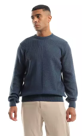 O154334 Petroleum Blue Knitted Pullover With Round Neck