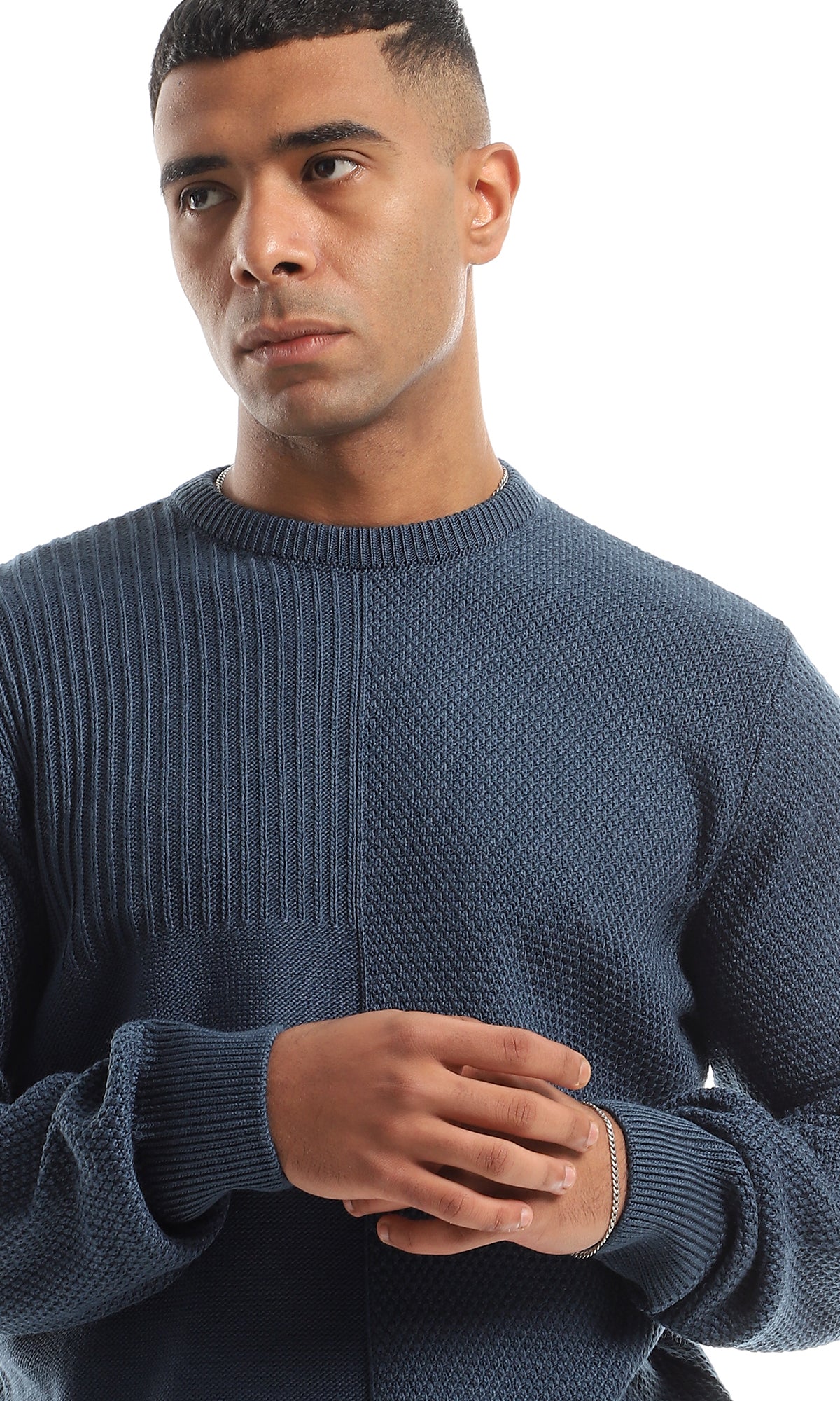 O154334 Petroleum Blue Knitted Pullover With Round Neck