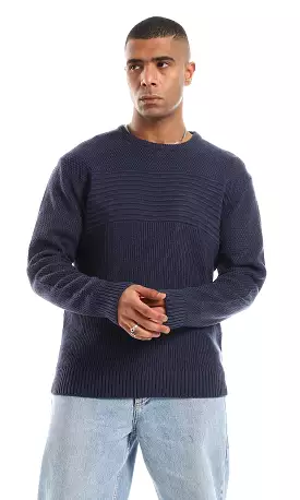 O161328 Round Neck Knitted Long Sleeves Petroleum Pullover