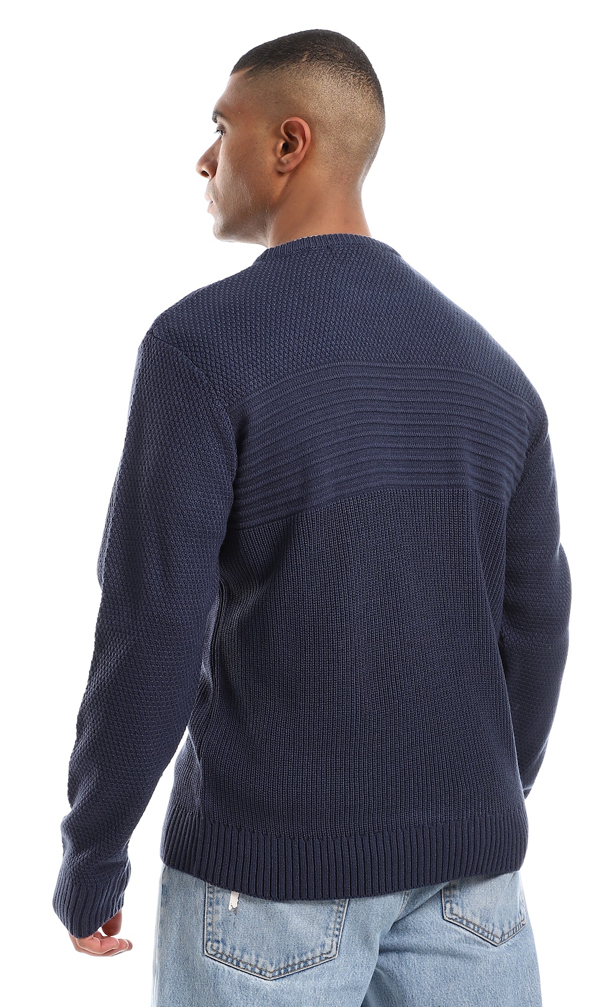 O161328 Round Neck Knitted Long Sleeves Petroleum Pullover