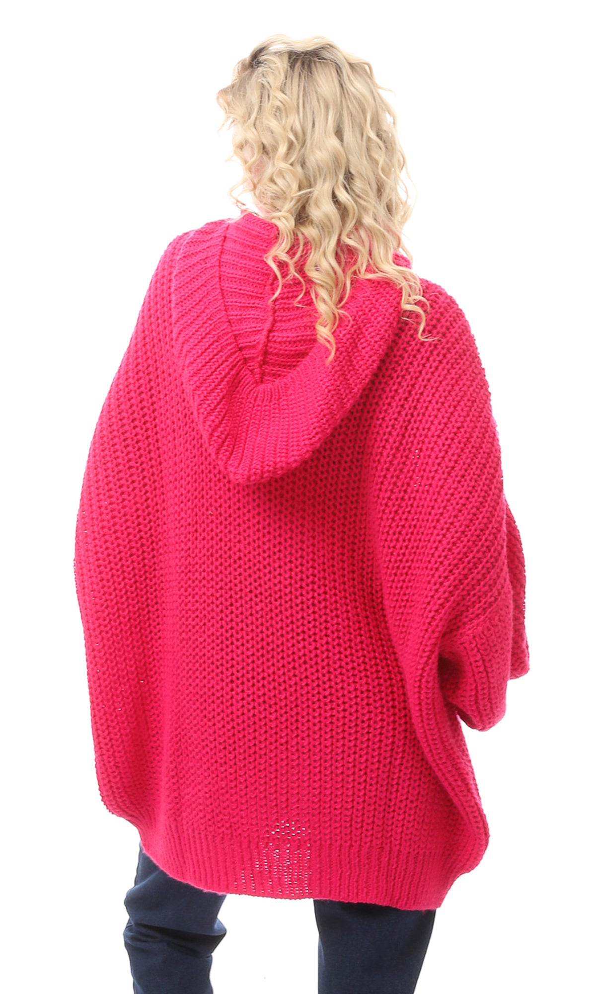 O168905 Knitted Long Pink Acrylic Pullover