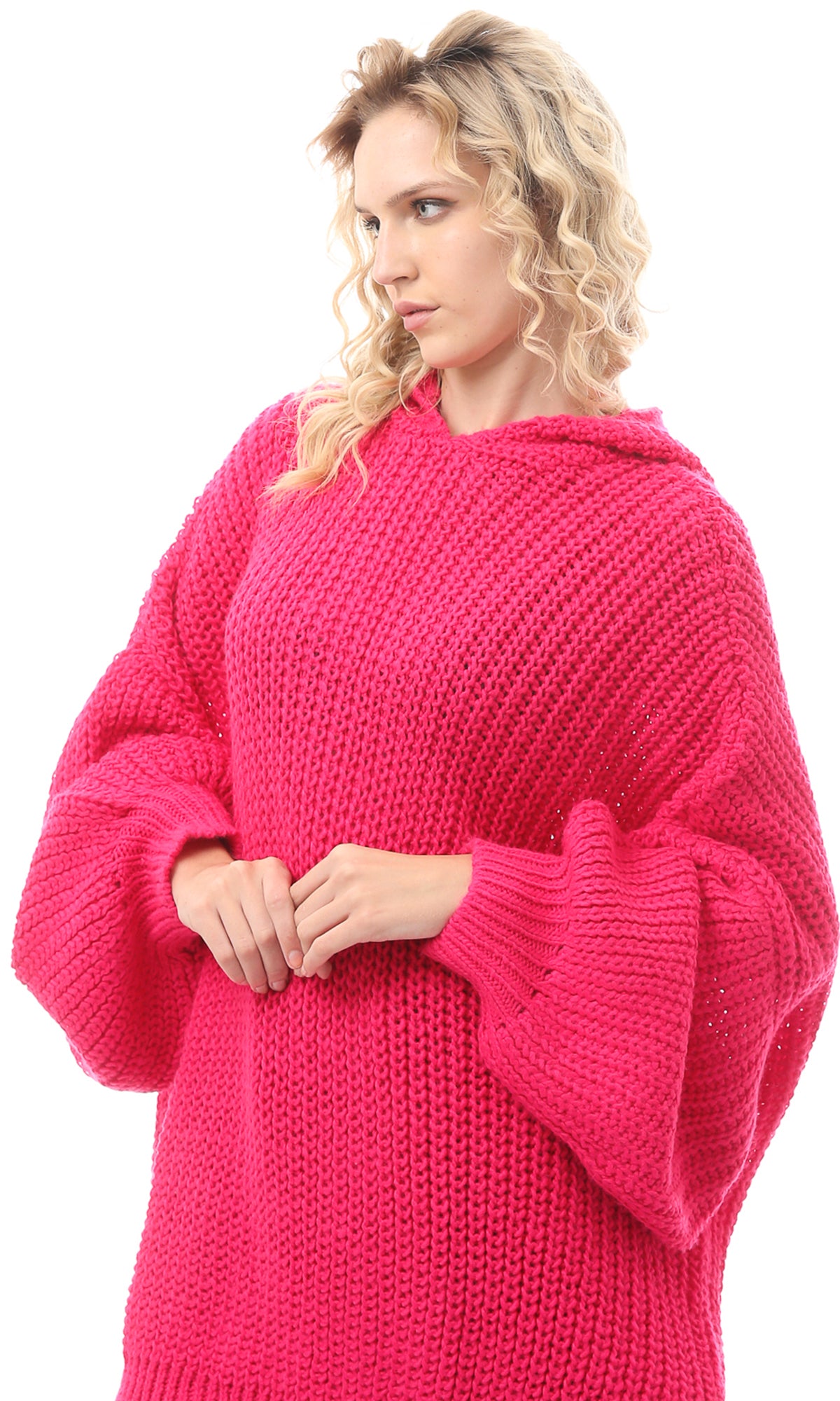 O168905 Knitted Long Pink Acrylic Pullover