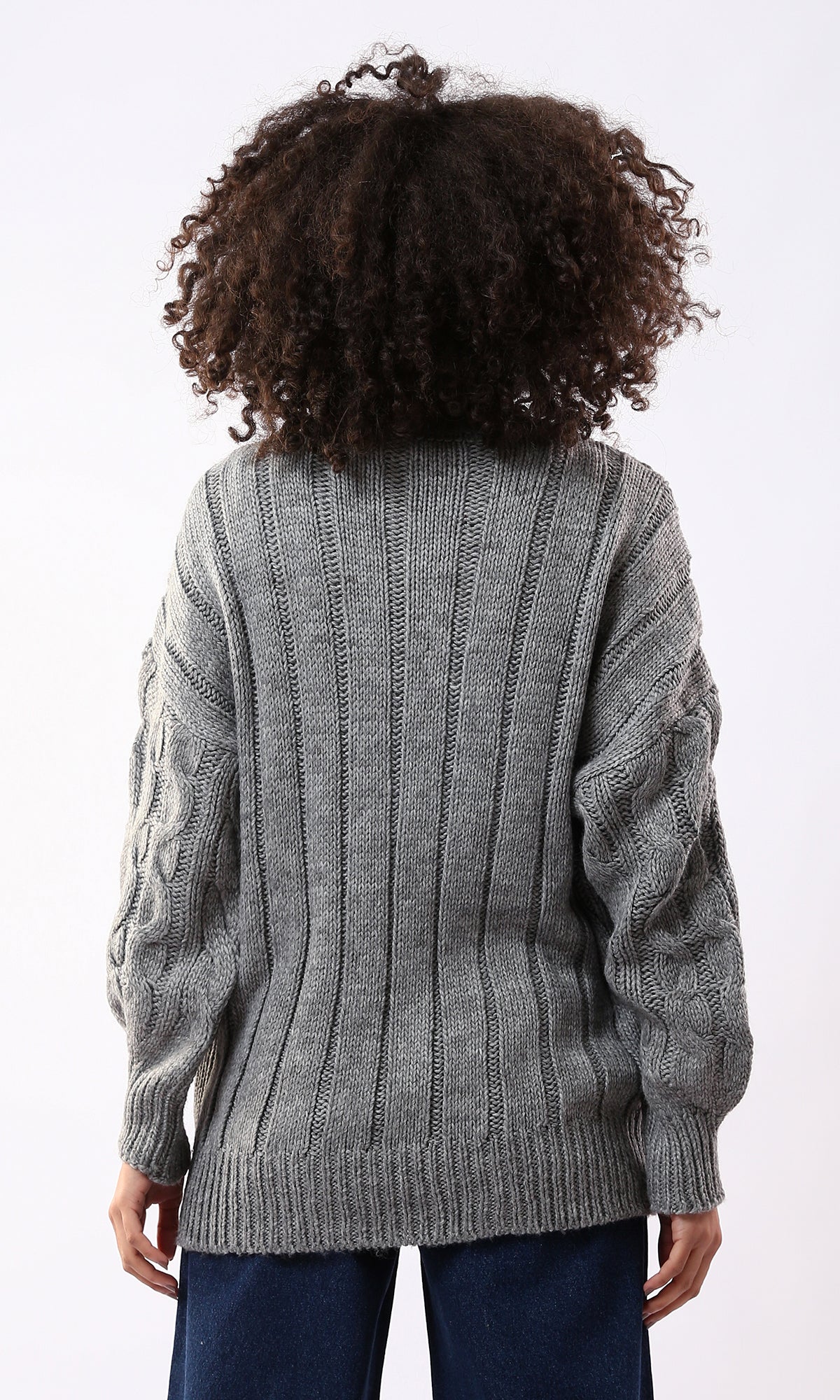 O168919 Long Sleeves Knitted Grey Pullover With Mock Neck