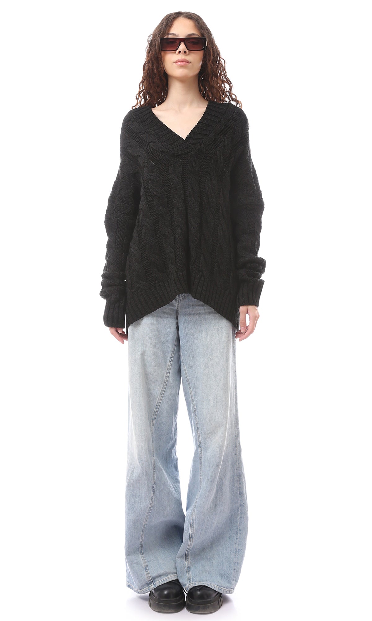 O170086 Knitted Slip On Comfy Black Hoodie