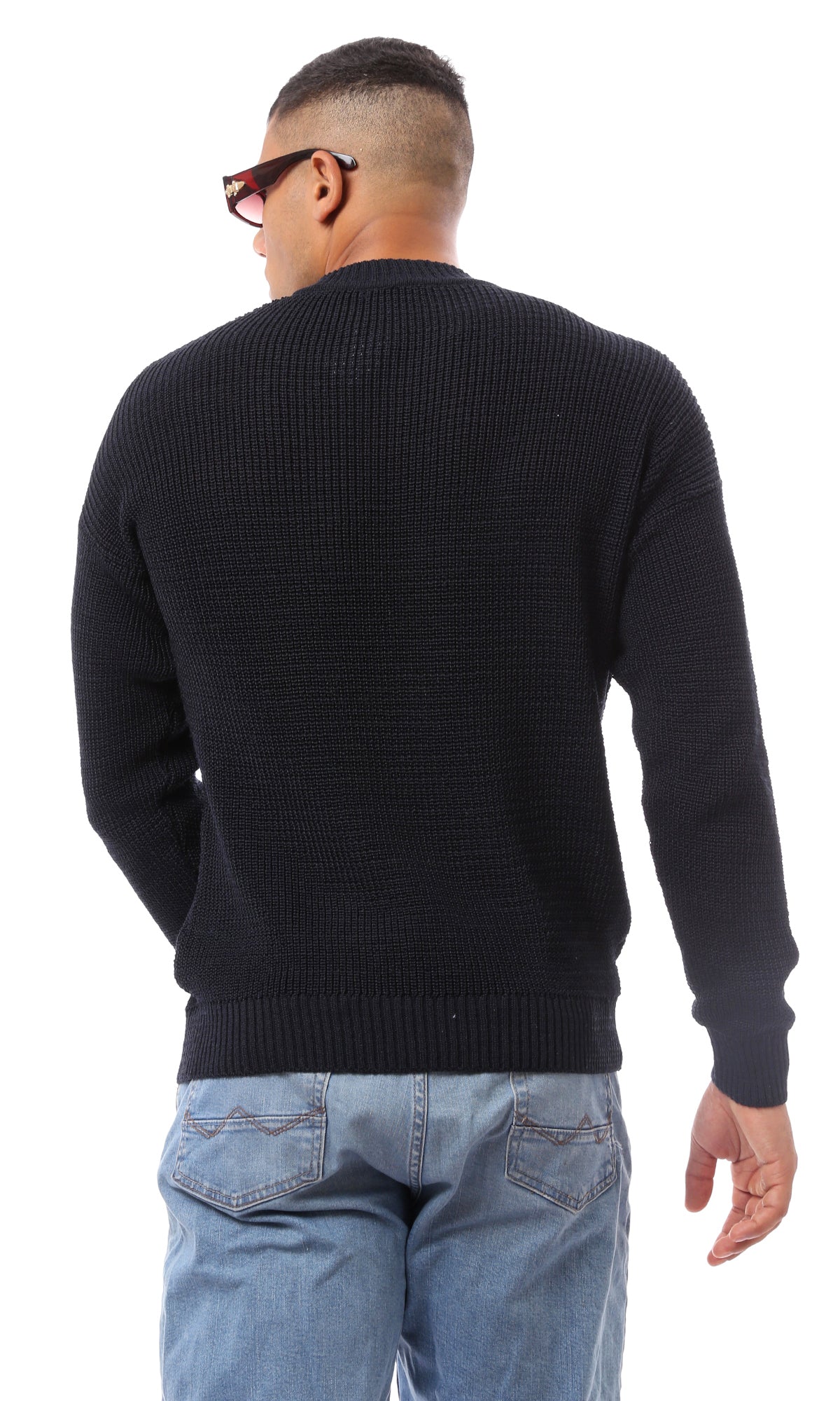 O171140 Acrylic Slip On Navy Blue Knitted Pullover