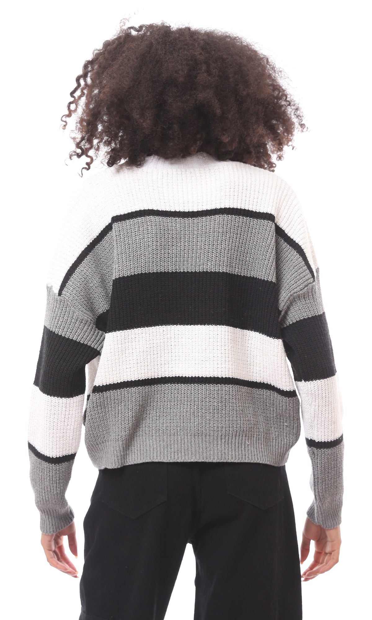 O171193 Tri-Tone Grey, White & Black Knitted Pullover