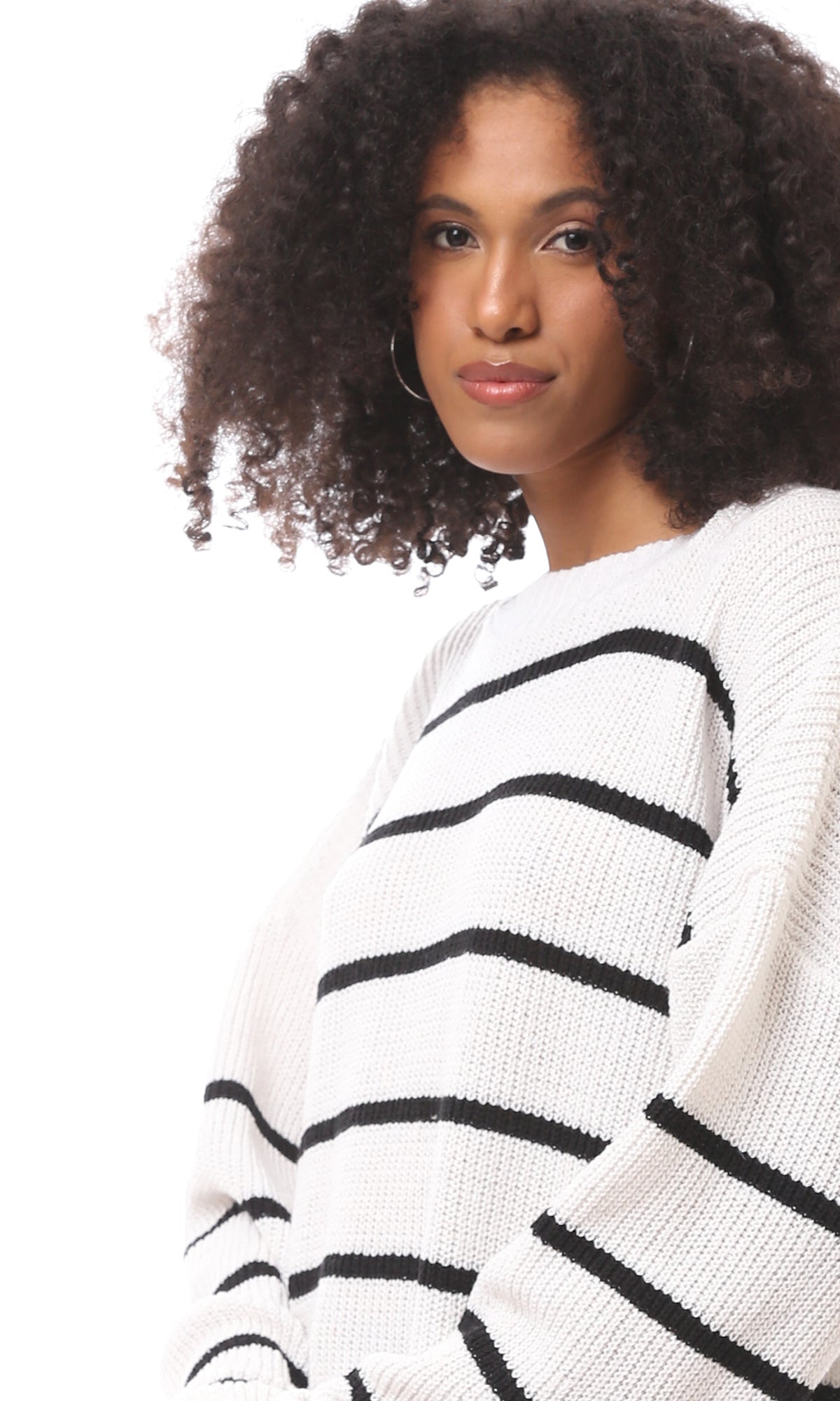 O171372 Off-White Knitted Pullover With Black Stripes